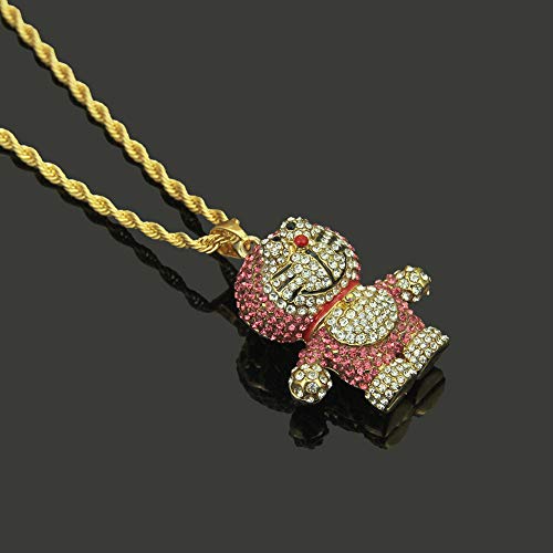 MKHDD Salto de la Cadera hacia Fuera Helado de circonio cúbico Doraemon Gato Collares Pendientes de la joyería Punky Regalo de la Muchacha,Rojo