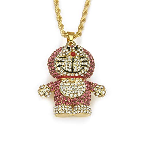 MKHDD Salto de la Cadera hacia Fuera Helado de circonio cúbico Doraemon Gato Collares Pendientes de la joyería Punky Regalo de la Muchacha,Rojo