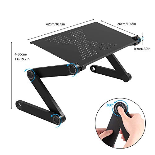 Mksutary Mesa Ordenador Portatil, Soporte de Portátil, Mesa para Ordenador Base Ajustable y Plegable, Color Negro Soporte de Ratón para Notebook PC Laptop Ordenador