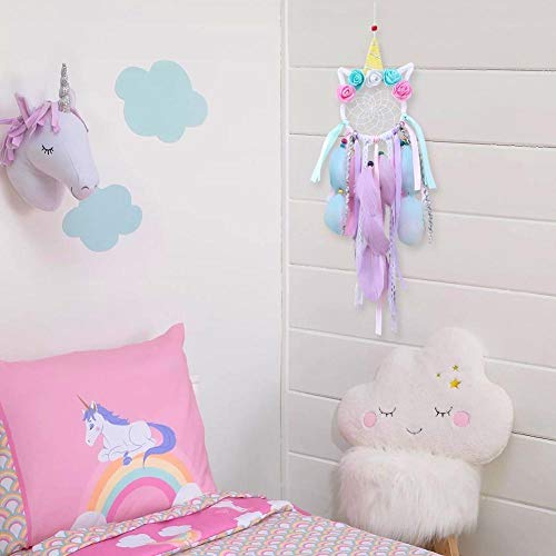 MMTX Unicornio Dream Catchers for Kids, Atrapasueños para Niños Atrapador de Sueños Hecho a Mano Flower Pink Dream Catcher para el Dormitorio de Las Niñas Colgante de Pared Decoración