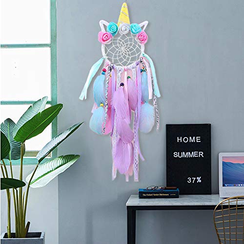 MMTX Unicornio Dream Catchers for Kids, Atrapasueños para Niños Atrapador de Sueños Hecho a Mano Flower Pink Dream Catcher para el Dormitorio de Las Niñas Colgante de Pared Decoración