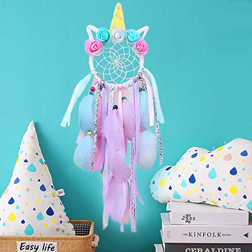 MMTX Unicornio Dream Catchers for Kids, Atrapasueños para Niños Atrapador de Sueños Hecho a Mano Flower Pink Dream Catcher para el Dormitorio de Las Niñas Colgante de Pared Decoración