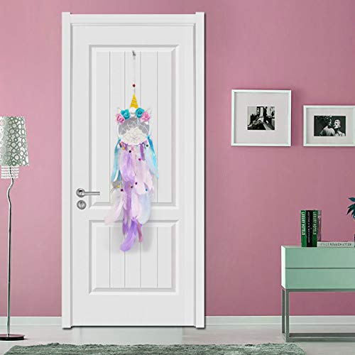 MMTX Unicornio Dream Catchers for Kids, Atrapasueños para Niños Atrapador de Sueños Hecho a Mano Flower Pink Dream Catcher para el Dormitorio de Las Niñas Colgante de Pared Decoración