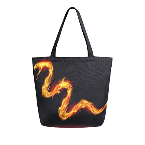 Mnsruu - Bolsa de Mano para Mujer, Reutilizable, diseño de Serpiente de Fuego, dragón, comestibles, para IR de Compras, IR al Aire Libre