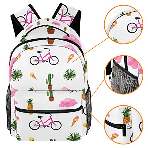 Mochila para niños con diseño de piña y helado con bolsillos laterales