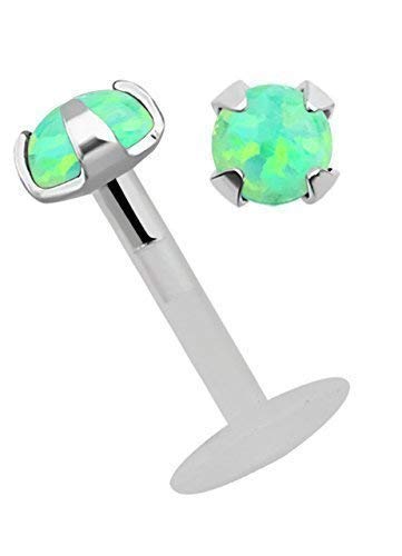 Modern Nature Piercingschmuck Pendiente de Oreja Teflon Labret Sistema Conexión 1,2 mm con Forro Ópalo - Verde Claro, Verde Claro