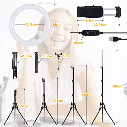 MOHOO 10"Anillo de Luz 3 Colores y 10 Brillos Regulables Control Remoto Máximo 1800 lúmenes Aro de Luz con Dos Trípodes Ajustables 78-160 cm para Movil y Camara Youtube/Selfie/Video/Maquillaje/TIK Tok