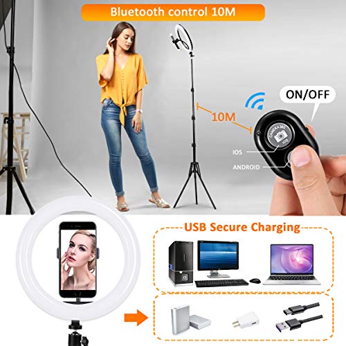 MOHOO 10"Anillo de Luz 3 Colores y 10 Brillos Regulables Control Remoto Máximo 1800 lúmenes Aro de Luz con Dos Trípodes Ajustables 78-160 cm para Movil y Camara Youtube/Selfie/Video/Maquillaje/TIK Tok