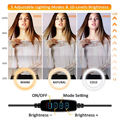 MOHOO 10"Anillo de Luz 3 Colores y 10 Brillos Regulables Control Remoto Máximo 1800 lúmenes Aro de Luz con Dos Trípodes Ajustables 78-160 cm para Movil y Camara Youtube/Selfie/Video/Maquillaje/TIK Tok