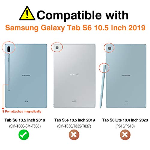 MoKo Funda Compatible con Galaxy Tab S6 10.5 SM-T860/T865 2019, Delgada y Liviana del Soporte de Smart Funda con Fuerte Adsorción Magnética con Auto Sueño/Estela - Negro