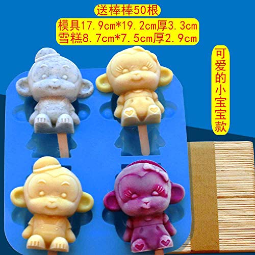 Molde De Helado Paletas De Helado Paletas De Hielo Hecho De Silicona De Silicona Creativo Molde De Helado Casero 10.8 * 11 * 3.5 /Los moldes para gatos Doraemon dan 50 palitos por pieza