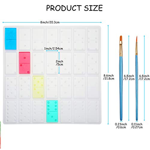 Molde de Resina de Silicona de Dominó de 28 Caries, Molde de Juego de Dominó de Silicona con 2 Cepillos para Representar Dominós, Moldes de Silicona DIY para Dominó Personalizado