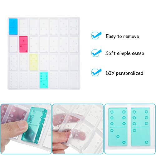 Molde de Resina de Silicona de Dominó de 28 Caries, Molde de Juego de Dominó de Silicona con 2 Cepillos para Representar Dominós, Moldes de Silicona DIY para Dominó Personalizado