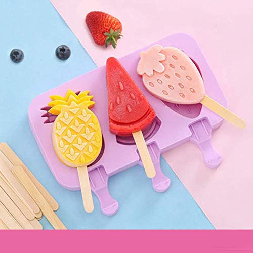 Molde para Helados, Reutilizable Moldes Silicona, Fabricantes de Paletas Heladas, Moldes de Silicona para Helados, Herramientas de Perfecto Para FiestasApto para adultos y niños(3 frutas diferentes)