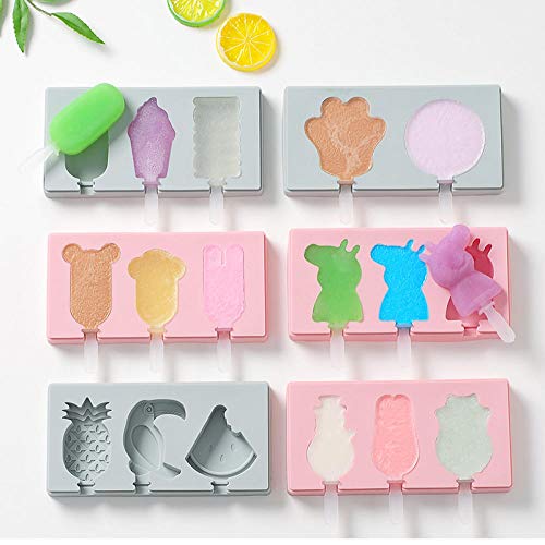 moldes helados Molde de cubitos de hielo Silicone Ice Cream Mould with Cover Popsicle Sorbet Popsicle Ice Cream Ice Cube Set-Purple 3 Even Cartoon Doraemon