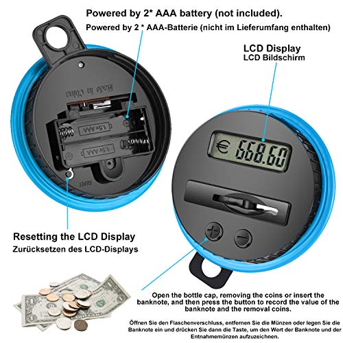 MOMMED Hucha, Contador de Dinero de Hucha, Caja de Ahorro de Monedas Euro Caja de Ahorro Eléctrico Contando Gran Capacidad para Pantalla LCD (1.8L)