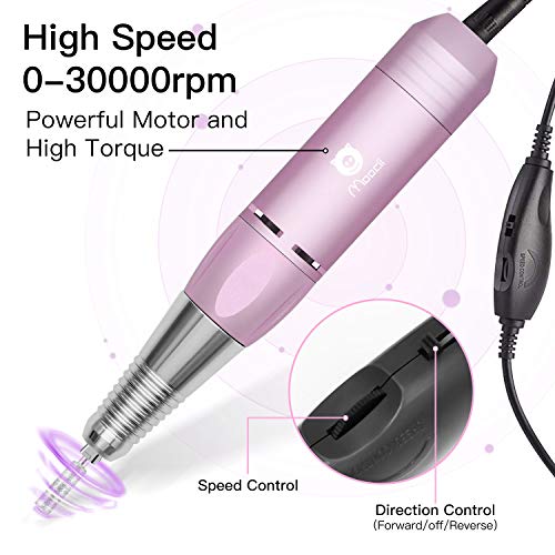 Moocii Torno para uñas 30000 Rpm lima electrica uñas portátil profesional para gel Uñas naturales Acrilicas Torno Set de Manicura y Pedicura para salón Casa Rosa