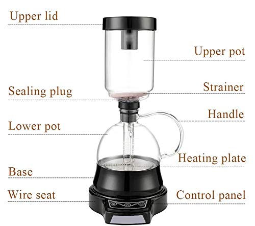 MOOLUNS Cafetera De Sifón, vacío Cafetera, eléctrica Sifón Coffee Pot Sifón pote de Cristal Resistente de Alta Temperatura de Vidrio, 220v,Negro