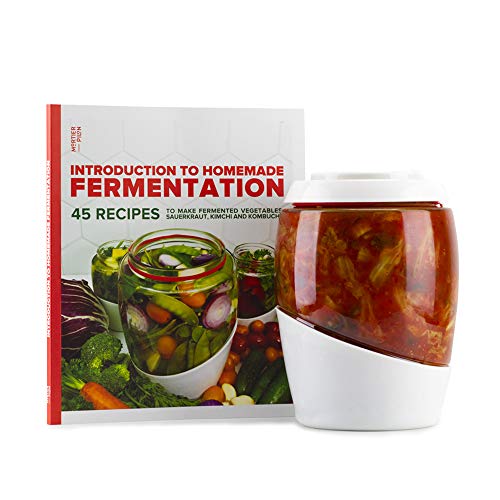 Mortier Pilon - Vasija de fermentación de vidrio de 2 l + Libro de recetas GRATIS - Prepara alimentos fermentados en tu casa de manera sencilla (kimchi, encurtidos, chucrut, verduras orgánicas)