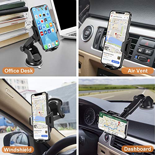 MOSUO Soporte Móvil Coche, 3 en 1 Soporte para Télefono de Coche Giratorio 360° para Rejillas/Salpicadero/Parabrisas con Ventosa y Brazo Ajustable para iPhone, Samsung Galaxy, Huawei