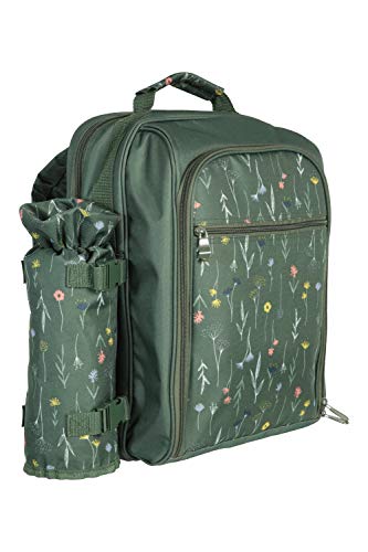 Mountain Warehouse Set de Picnic para Cuatro Personas - Mochila de Picnic compacta, portabotella isotérmico Desmontable, cubertería de 12 Piezas, Platos y más Caqui Talla única