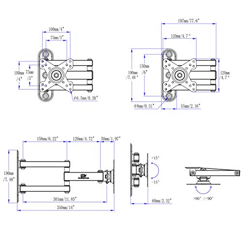 Mounting Dream Soporte TV Giratorio Inclinable, Soporte de Pared para Monitor para la Mayoría de los 10-26 Pulgadas LED, LCD TVs de hasta VESA 100x100mm y 15kg, MD2463-02