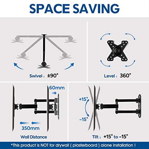 Mounting Dream Soporte TV Giratorio Inclinable, Soporte de Pared para Monitor para la Mayoría de los 10-26 Pulgadas LED, LCD TVs de hasta VESA 100x100mm y 15kg, MD2463-02