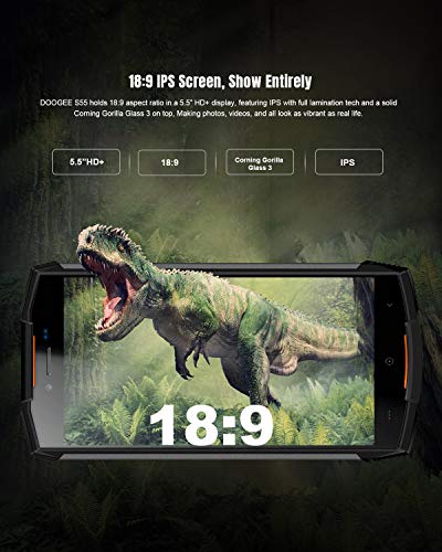 Movil Resistente DOOGEE S55 Smartphone Al Aire Libre Robusto 4G, Doble SIM Libre Android 8.0 Celular, IP68 Teléfono Móvil 4+64GB, 5,5 Pulgadas HD GPS/5500mAh/Cámara 13+8MP/Face ID Celular, Naranja