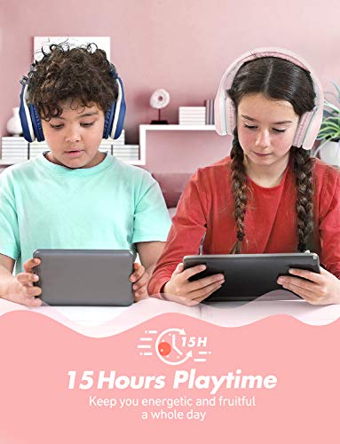 Mpow CH6 Plus Auriculares Bluetooth para Niños, Auriculares Inalambricos para Niños, Sonido Estéreo, Límite De Volumen De 94dB, Micrófono con CVC 6.0, Tiempo De Uso De 15 Horas, Ligero, Cómodo