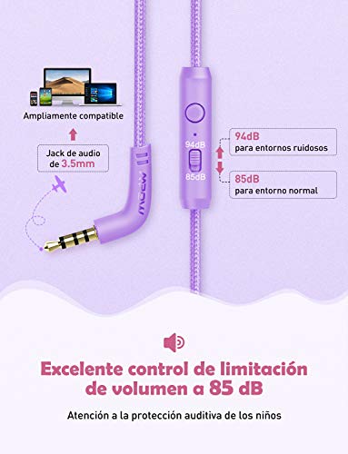 Mpow CH6S Auriculares Para Niños Con Micrófono, 85dB/94dB Volumen Limitado, Material Seguro, Puerto para compartir, Duradero, Cómodo, Ajustable, Plegable, Auriculares de Diadema Para Niños