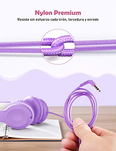 Mpow CH6S Auriculares Para Niños Con Micrófono, 85dB/94dB Volumen Limitado, Material Seguro, Puerto para compartir, Duradero, Cómodo, Ajustable, Plegable, Auriculares de Diadema Para Niños