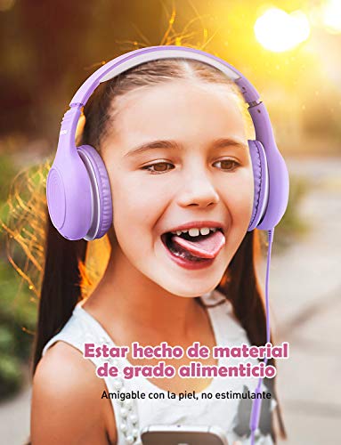 Mpow CH6S Auriculares Para Niños Con Micrófono, 85dB/94dB Volumen Limitado, Material Seguro, Puerto para compartir, Duradero, Cómodo, Ajustable, Plegable, Auriculares de Diadema Para Niños