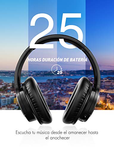 Mpow H7 Cascos Bluetooth Diadema, 25hrs de Reproducir, Hi-Fi Sonido, Cascos Bluetooth Inalámbricos con Micrófono Incorporado, Auriculares Bluetooth Diadema para TV, Móvil, PC-Negro