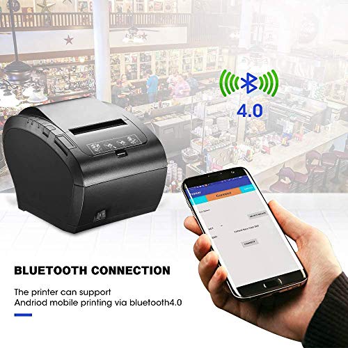 MUNBYN Impresora de Ticket Térmica Bluetooth, Impresora de Recibos 80mm, Ticketera Velocidad 300mm/s ESC/POS Compatible con Android/Windows, Negra