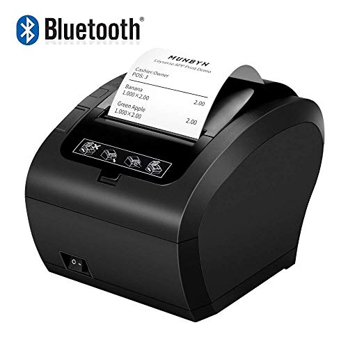 MUNBYN Impresora de Ticket Térmica Bluetooth, Impresora de Recibos 80mm, Ticketera Velocidad 300mm/s ESC/POS Compatible con Android/Windows, Negra