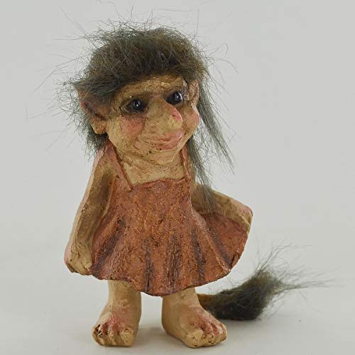 Muñeca de troll con vestido, escultura pequeña, regalo único para decorar el hogar, 8 cm de alto