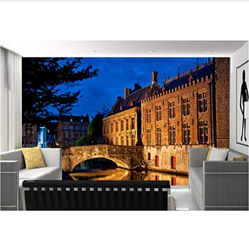 Mural 3d Murales en 3D personalizados, casas de los puentes Noche en las ciudades del canal Papel De Parede, restaurante del hotel, sala de estar, sofá, pared, dormitorio, papel pintado