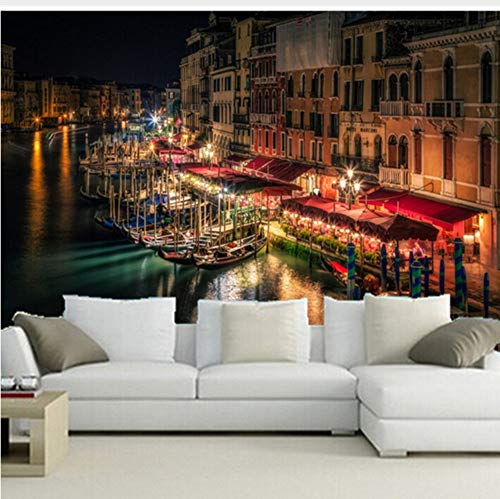 Mural 3d The Custom 3D Murals, Venice Canal Night Lights Street Wallpapers de ciudades, sofá en la sala de estar, pared, dormitorio, papel de pared