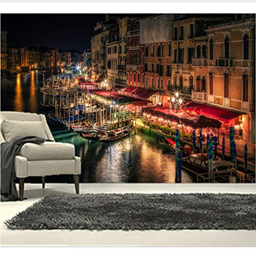 Mural 3d The Custom 3D Murals, Venice Canal Night Lights Street Wallpapers de ciudades, sofá en la sala de estar, pared, dormitorio, papel de pared