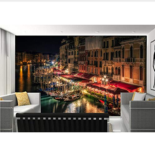 Mural 3d The Custom 3D Murals, Venice Canal Night Lights Street Wallpapers de ciudades, sofá en la sala de estar, pared, dormitorio, papel de pared