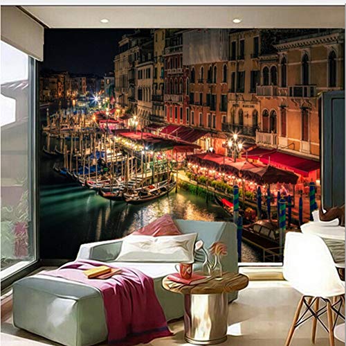 Mural 3d The Custom 3D Murals, Venice Canal Night Lights Street Wallpapers de ciudades, sofá en la sala de estar, pared, dormitorio, papel de pared