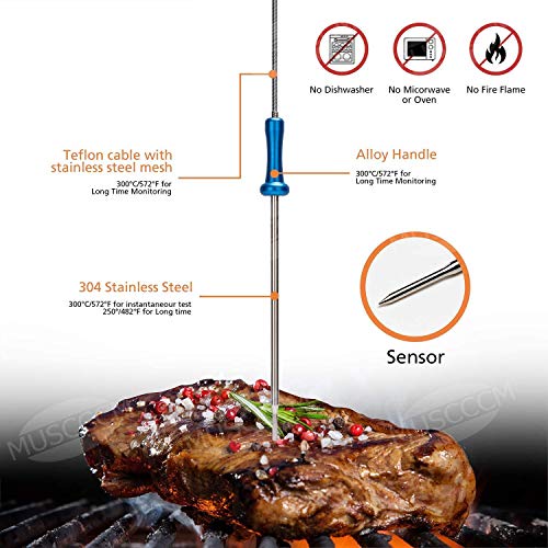 MUSCCCM Termómetro de Carne Digital, Termómetro de Cocción Bluetooth 5.0 con 6 sondas y Pantalla LCD para Horno, Barbacoa, Cocina, Soporte de iOS, Android