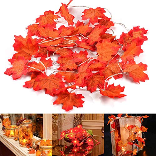 MUSCCM 6.56ft 20 LED de Otoño Artificial Arce Hojas de Alambre de Cuerda Luces de Caída Guirnalda Operado por Batería Decoración para Navidad Halloween Fiesta de Boda Vacaciones Casa Jardín Dormitorio