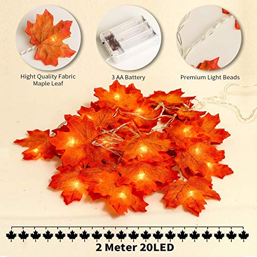 MUSCCM 6.56ft 20 LED de Otoño Artificial Arce Hojas de Alambre de Cuerda Luces de Caída Guirnalda Operado por Batería Decoración para Navidad Halloween Fiesta de Boda Vacaciones Casa Jardín Dormitorio