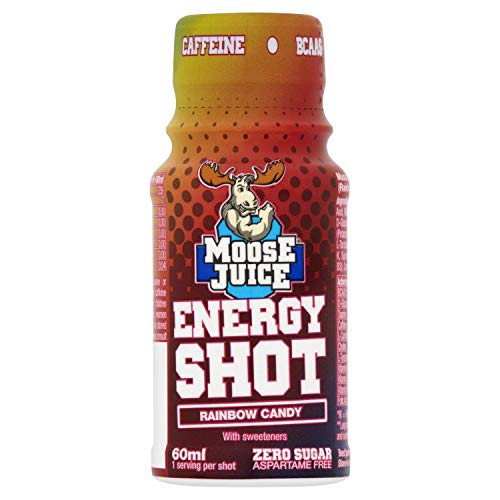 Muscle Moose Zumo Energía Disparos, 60ML, Caramelo Arcoiris, Paquete 12