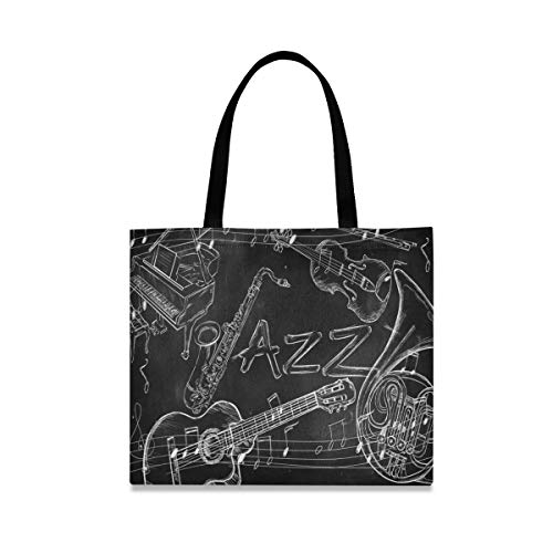 Música Jazz Arte Oscuro Guita Bolsa de Mano de Compra Reutilizable Portátil Bolsa al Hombro ecológica para viajes Mujeres Niñas