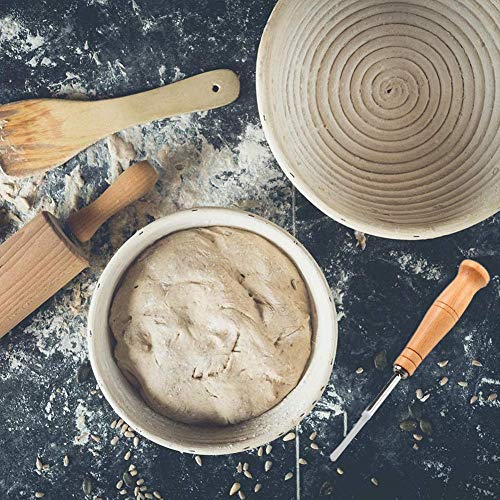 mysticall Cesta de Prueba Banneton de Pan Redondo de 9/11 de Pulgada con Forro de Lino, Cesta de Mimbre Ascendente de panadería casera a Prueba de Masa para Herramienta de horneado de Pan