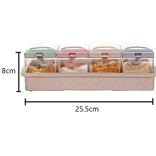 N/ 1 Juego de 4 tarros de Especias de Cocina de celosía tarros de Especias de Color Cuadrado para Enviar Cuatro cucharas pequeñas tarros de Especias de plástico de Cocina 25.5 * 10 * 8 cm