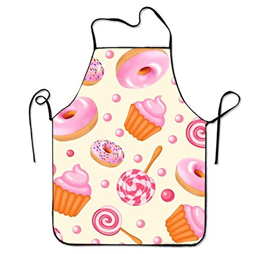 N / A Donut Candy Cupcakes Design Delantal de Chef para Mujeres Hombres Barbero Cooking Crafting