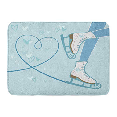 N / A Felpudos Entrada,Pies En Patines De Figura Blade Trail En Forma De Hielo De Corazón Deporte De Invierno Dibujos Animados Recreación Original Decoración De Baño Alfombra Alfombra De Baño